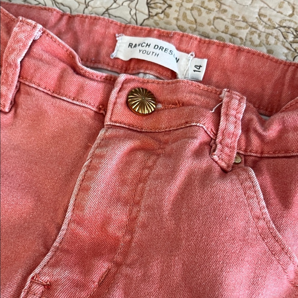 Ranch Dressn Youth  Coral Girls Floral Bell-Bottom Flare Jeans  Size 14 - Picture 4 of 5